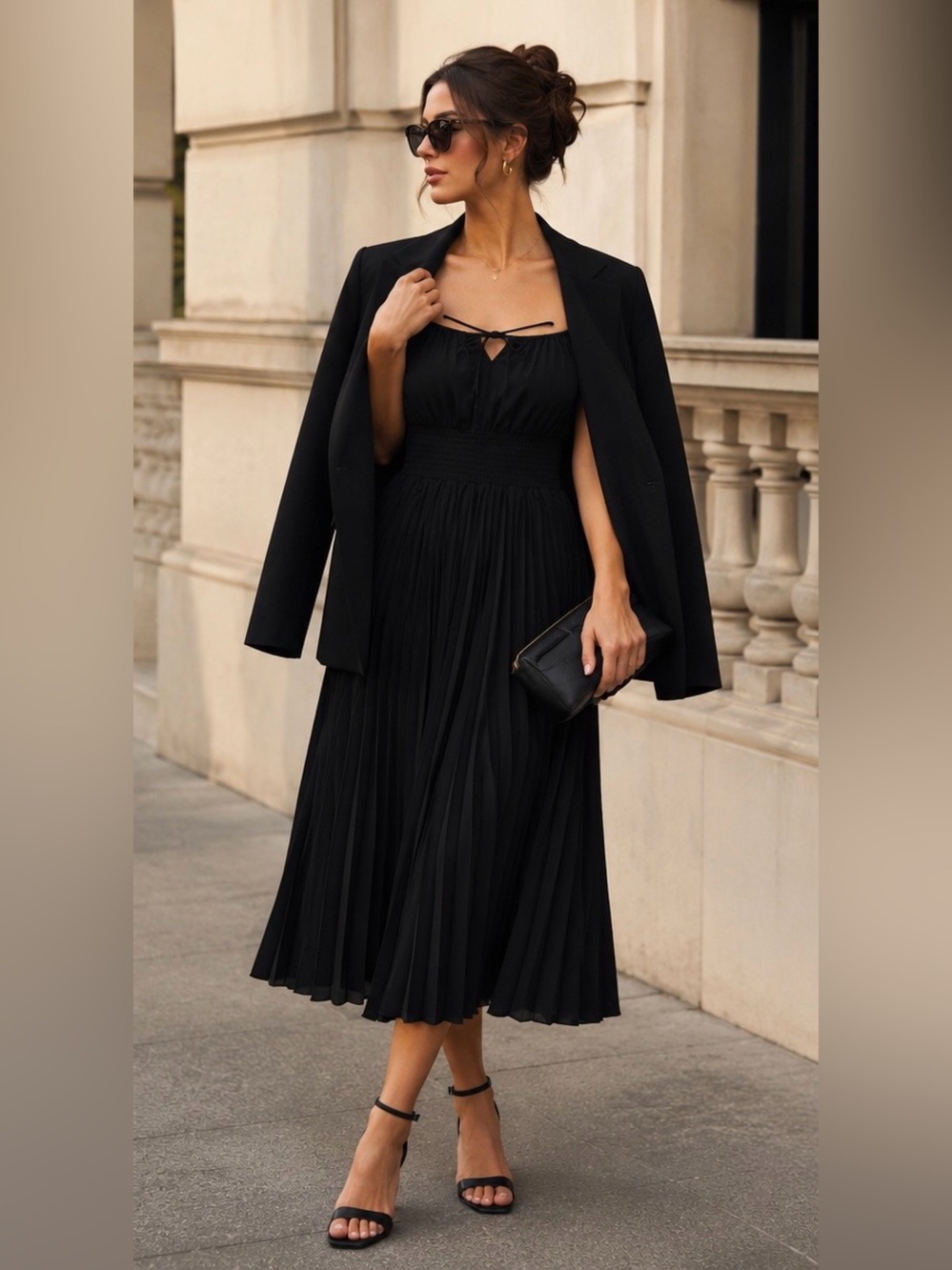 J.Crew Smocked Waist Pleated Midi Dress Black NWT Size 8